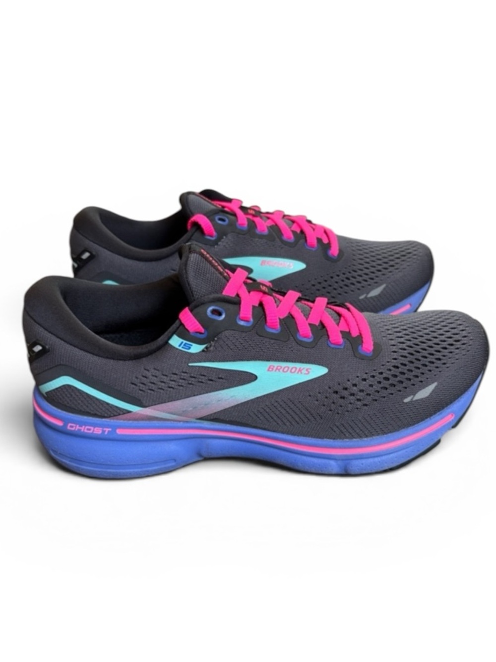 Brooks Ghost 15 Running Shoes Women's 7.5 Black/Blue/Aruba Athletic Sneakers